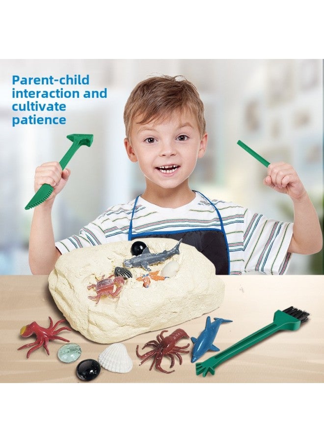 Archaeological Digging Toys Blind Box Digging Gem Luminous Marine Gypsum Toys Dinosaur Fossil Archaeological Toys-Color:Velociraptor (Version Of Color Box) Three-piece Tool Set (contact Customer Service For Customization With Goggles)  - Image 3
