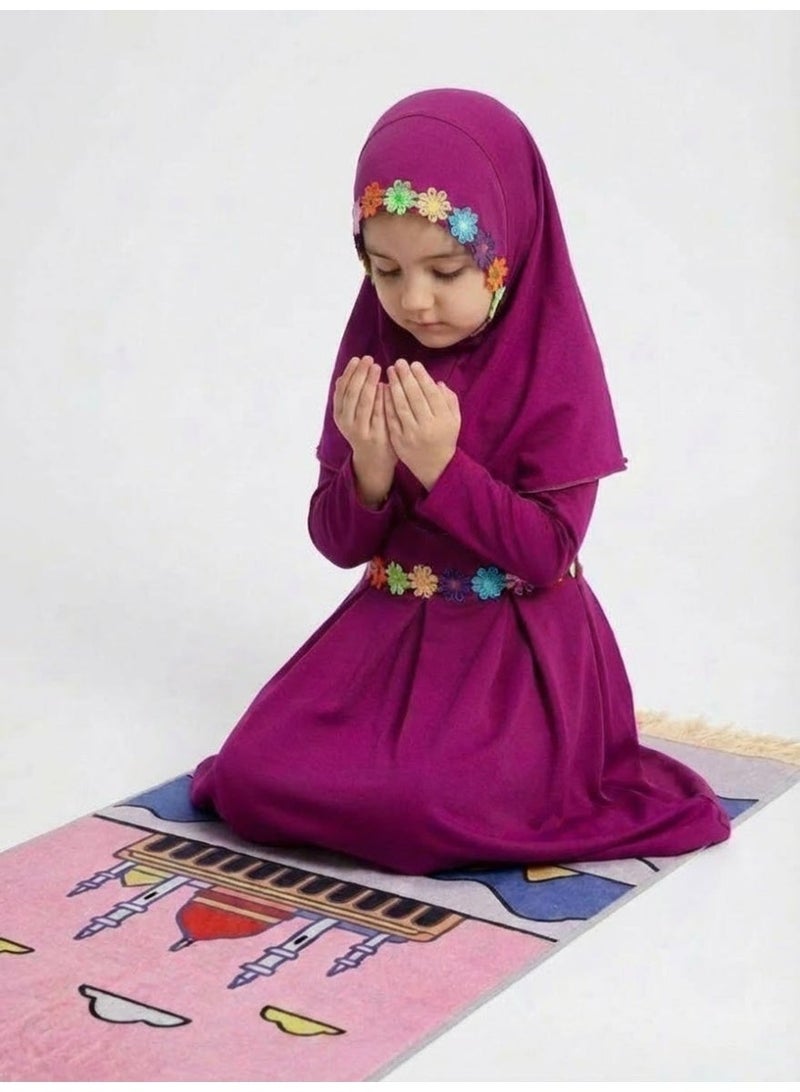 فستان بناتي إسلامي أنيق مع حجاب – مثالي لرمضان والعيد والمناسبات (9 أشهر–5 سنوات) - Image 2