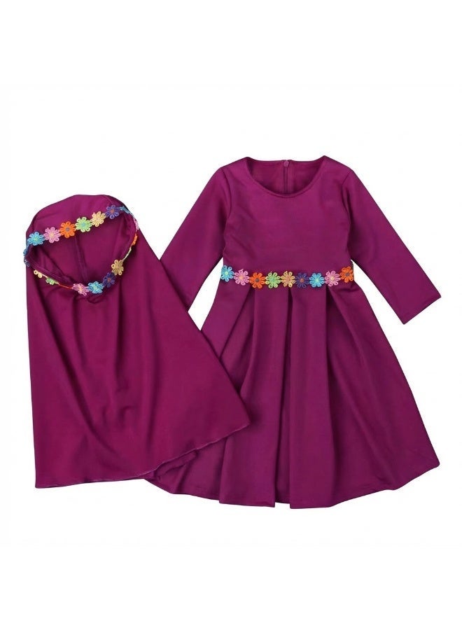فستان بناتي إسلامي أنيق مع حجاب – مثالي لرمضان والعيد والمناسبات (9 أشهر–5 سنوات) - Image 1