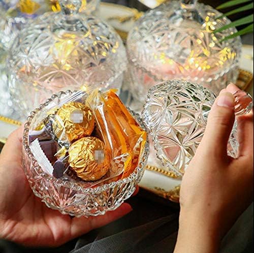 Red-Rubby RedRubby Crystal Candy Jar with Lid Glass Candy Dishes Sugar Bowl Chocolate Cookie Jar Food Containers Wedding Candy Buffet Jar Clear Set of 2 Bowls With Tray - Image 3