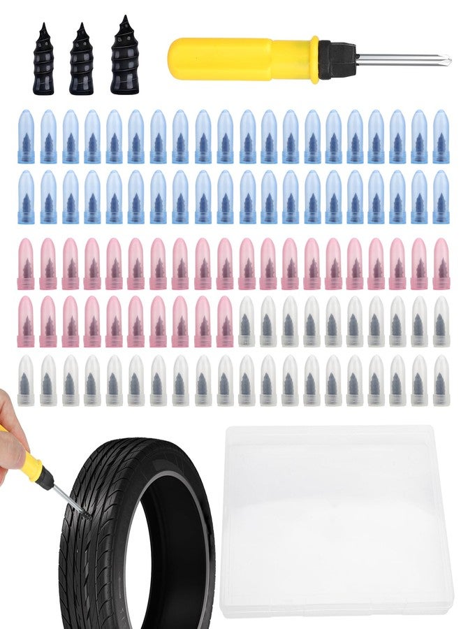 Linkstyle 100pcs Tyre Repair Kit Rubber Nails, 3 Sizes Vacuum Tyre Puncture Repair Kit with Screwdriver for Auto Car Motorcycle - Image 1
