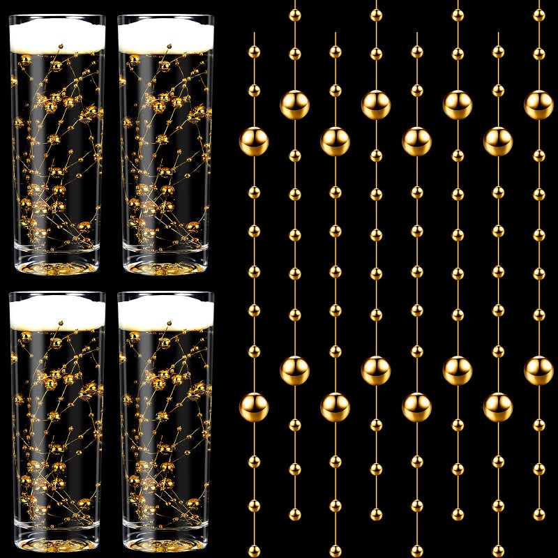 Geosar 48 Pcs Artificial Pearls Strings for Floating Candles Faux Vase Fillers Decorative Bead Garlands for Wedding Table Centerpieces Decorations Party CraftsGold