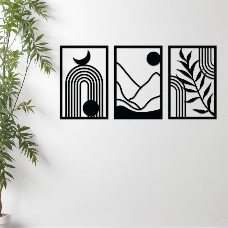 Brand - Solimo Solimo PreLaminated Pine Wood Boho Modern Wall Art Laser Cut Precision For Home Dcor For Gifting Set of 3 - Image 1