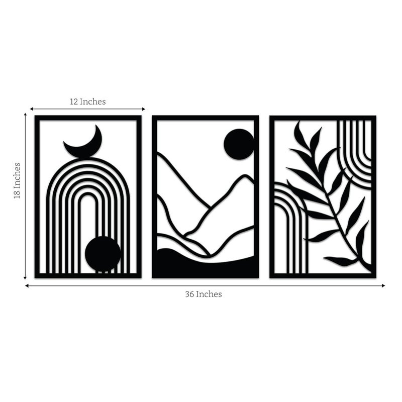 Brand - Solimo Solimo PreLaminated Pine Wood Boho Modern Wall Art Laser Cut Precision For Home Dcor For Gifting Set of 3 - Image 2