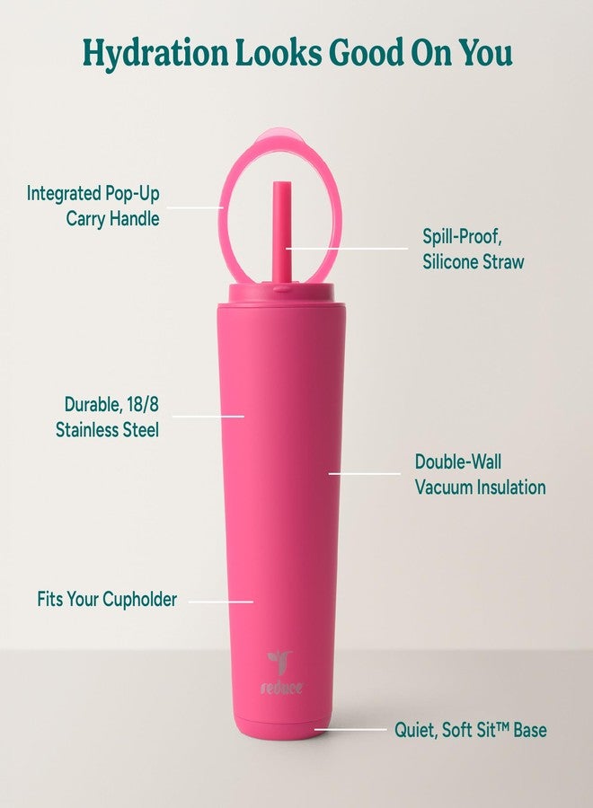 REDUCE Halo 24 oz Stainless Steel Vacuum Insulated Tumbler - Spill Proof Travel Mug with Flip Handle Lid - Keeps Drinks Cold for 32 Hrs - Dishwasher Safe - Cupholder Friendly - Dragonfruit - Image 4
