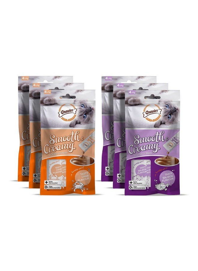 Gnawlers - Gnawlers Smooth Creamy Cat Treats Combo Crab X3 Salmon X3 (Pack of 6) - Image 1