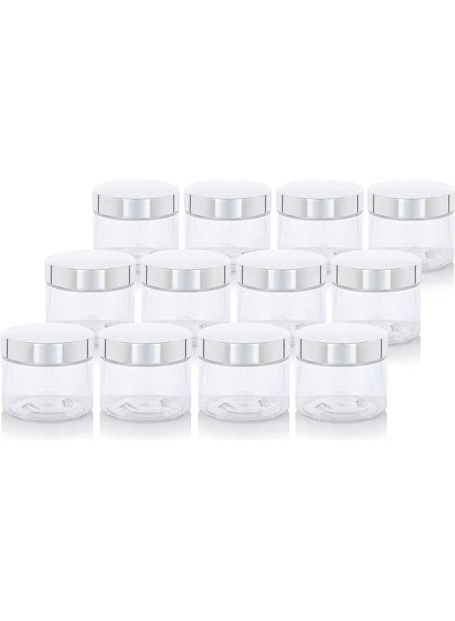 Zaboon Plastic (Bpa Free) Refillable Low Profile Jar With Silver Metal Overshell Lid  6 Oz (12 Pack) + Spatulas And Labels - Image 1