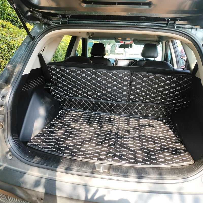 MATLE Premium 7D Boot/Trunk Mats Compatible for Scorpio n 6 ||Luxury Leather Double Layered||Set of 3Pcs||100% Waterproof and Washable (Black with Silver) - Image 1