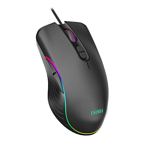 US1984 RGB Gaming Mouse Wired Ergonomic USB Mice 6400 DPI, 7 Buttons & 7 Color Backlit Modes Gaming Mouse for Laptop PC Gamer Computer Desktop (RGB Gaming Mouse) - Image 1