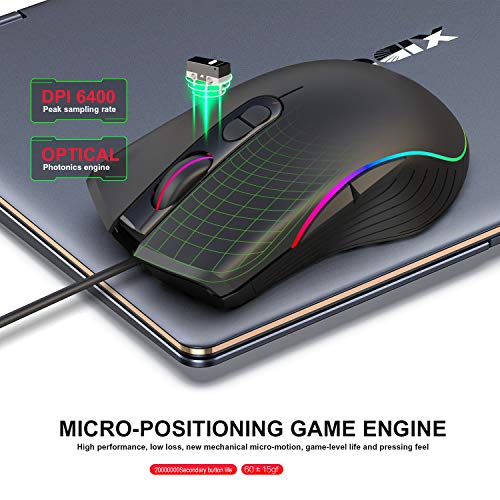 US1984 RGB Gaming Mouse Wired Ergonomic USB Mice 6400 DPI, 7 Buttons & 7 Color Backlit Modes Gaming Mouse for Laptop PC Gamer Computer Desktop (RGB Gaming Mouse) - Image 5