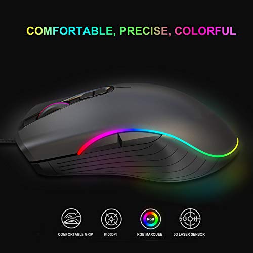 US1984 RGB Gaming Mouse Wired Ergonomic USB Mice 6400 DPI, 7 Buttons & 7 Color Backlit Modes Gaming Mouse for Laptop PC Gamer Computer Desktop (RGB Gaming Mouse) - Image 4