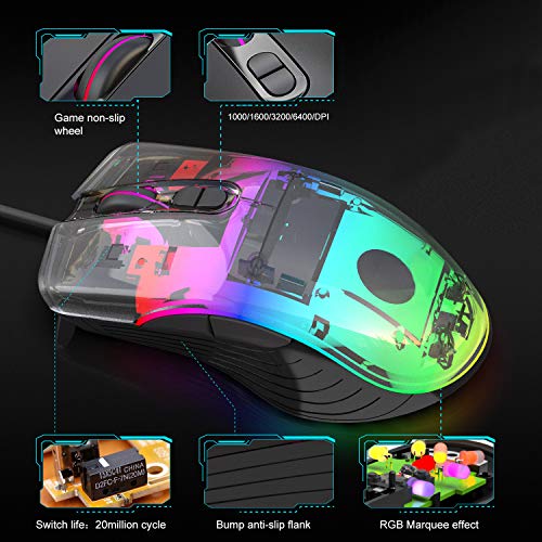 US1984 RGB Gaming Mouse Wired Ergonomic USB Mice 6400 DPI, 7 Buttons & 7 Color Backlit Modes Gaming Mouse for Laptop PC Gamer Computer Desktop (RGB Gaming Mouse) - Image 3