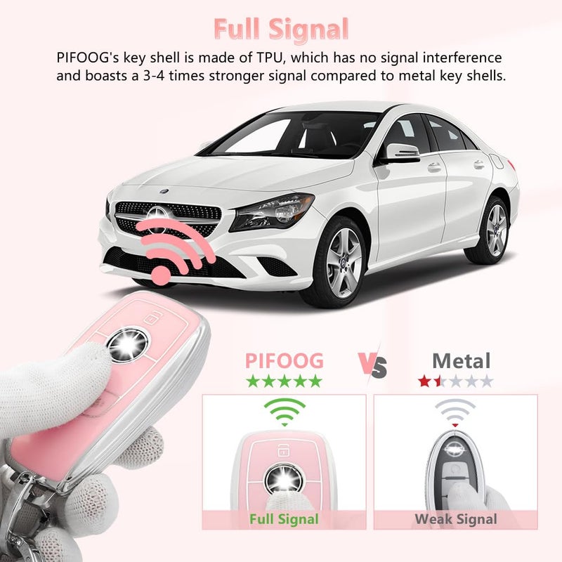 PIFOOG Key Fob Cover for Mercedes Benz Pink Bling Keychain Accessories 4 Button Car Keys Case Shell Protector for Mercedes - Benz AMG GLC GLE GLA GLB C300 GLS CLA CLS S G A E Class Girly Women TPU - Image 5