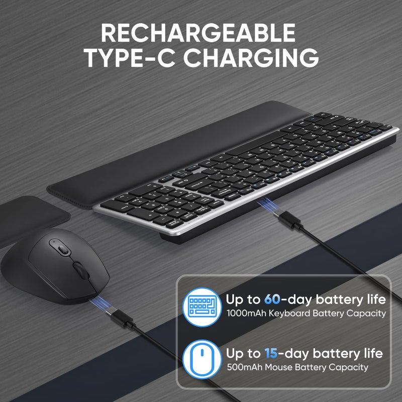 TPKKNGE Wireless Quiet Keyboard & Mouse Combo with Magnetic Ergonomic Design Keyboard and Mouse Wrist Rest,Relief Typing Pain, Wrist Rest Support Hand and Arm, 2.4G Stable Connection,Adjustable DPI - Image 4