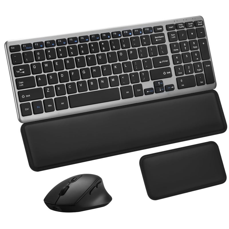 TPKKNGE Wireless Quiet Keyboard & Mouse Combo with Magnetic Ergonomic Design Keyboard and Mouse Wrist Rest,Relief Typing Pain, Wrist Rest Support Hand and Arm, 2.4G Stable Connection,Adjustable DPI - Image 1