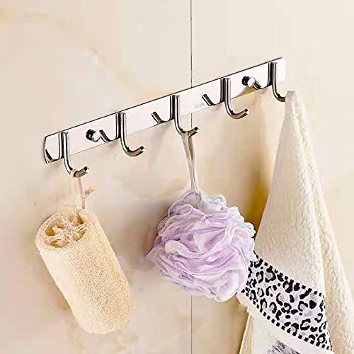 LAPO Premium Stainless Steel Bathroom Cloth Hooks 5 Pins Hanger Door Wall Bedroom Robe Hooks Rail for Hanging Keys,Towel Hook Set, Kitchen Accessories - Set of 2 - Image 2