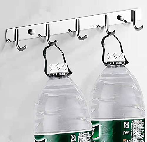 LAPO Premium Stainless Steel Bathroom Cloth Hooks 5 Pins Hanger Door Wall Bedroom Robe Hooks Rail for Hanging Keys,Towel Hook Set, Kitchen Accessories - Set of 2 - Image 4