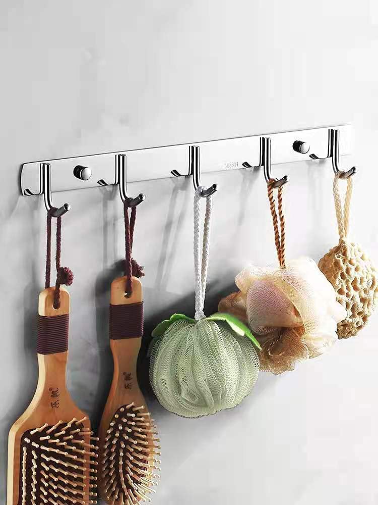 LAPO Premium Stainless Steel Bathroom Cloth Hooks 5 Pins Hanger Door Wall Bedroom Robe Hooks Rail for Hanging Keys,Towel Hook Set, Kitchen Accessories - Set of 2 - Image 5