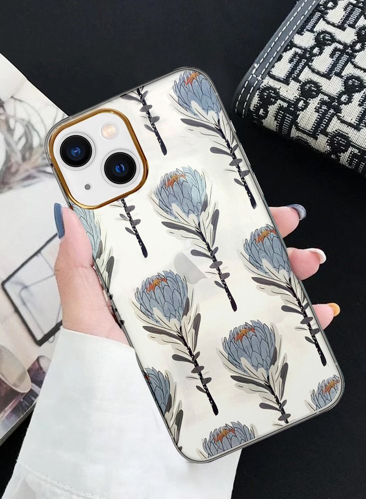 JOWAY حافظة آيفون 13 الزهرية الشفافة فائق النحافة مضادة للصدمات بتصميم طباعة الزهور 9 - Image 3