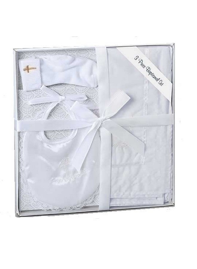 Roman Roman White 3 Pc Baptism Gift Set with Bib/Blanket/Socks - Image 1