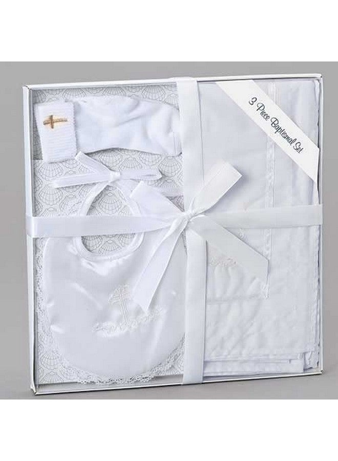 Roman Roman White 3 Pc Baptism Gift Set with Bib/Blanket/Socks - Image 4