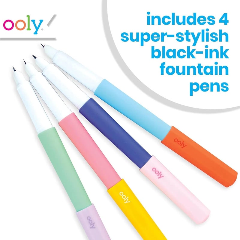 Ooly Fab Fountain Pen Pack of 4 Black Ink Pens, Includes 4 Black Fountain Pens that Use Refillable Ink Cartridges, Fine Fountain Tip Pens for Calligraphy Drawing, School Supplies - Image 2