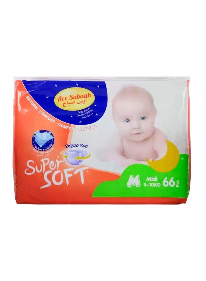 Ace Sabaah Ace Sabaah Super Soft And Super Dry Medium Baby Diaper, 5-10kg- 66pcs - Image 1