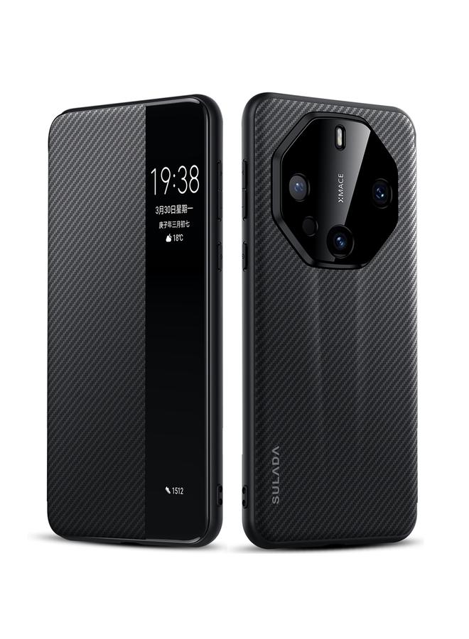 For Huawei Mate 60 RS Ultimate SULADA Kevlar 600D Texture Smart Window Leather Phone Case(Black)