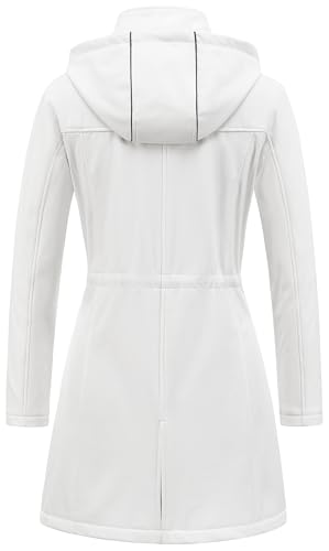 CREATMO US Fall Coats Waterproof Long Jackets For Women Trench Coats Softshell Jackets Fleece Lined Windbreaker Hooded Windproof Warm Outerwear White 3XL - Image 2