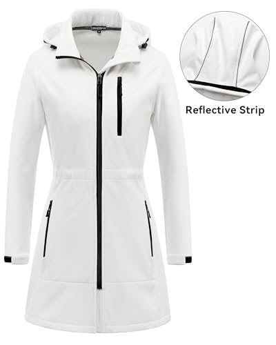 CREATMO US Fall Coats Waterproof Long Jackets For Women Trench Coats Softshell Jackets Fleece Lined Windbreaker Hooded Windproof Warm Outerwear White 3XL - Image 3