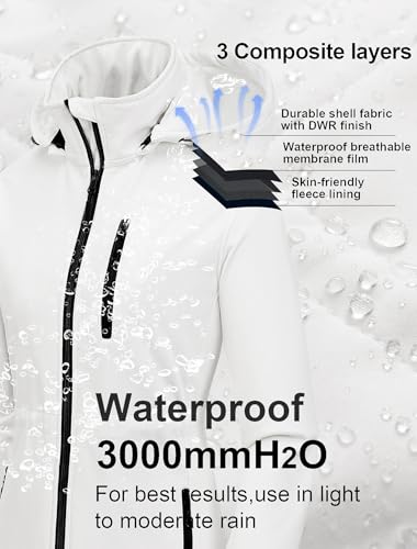 CREATMO US Fall Coats Waterproof Long Jackets For Women Trench Coats Softshell Jackets Fleece Lined Windbreaker Hooded Windproof Warm Outerwear White 3XL - Image 4