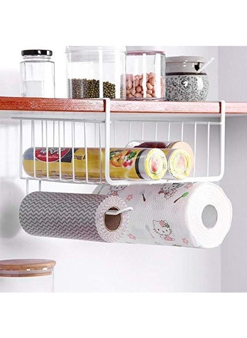 FORKLS FORKLS Multifunctional Under Cabinet Wire Rack Storage Organizer with Tissue Holder, White, 1 Pack  - Image 1
