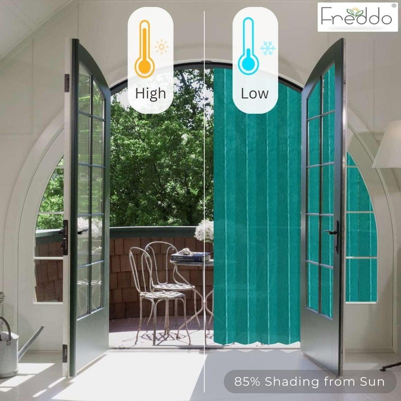 FREDDO HDPE Fabric 85 Sun Blockage UV Heat Protection Indoor Outdoor Loop Curtains for Balcony Door Window Green Color 45 ft X 11 ft Pack of 2 Pieces - Image 5