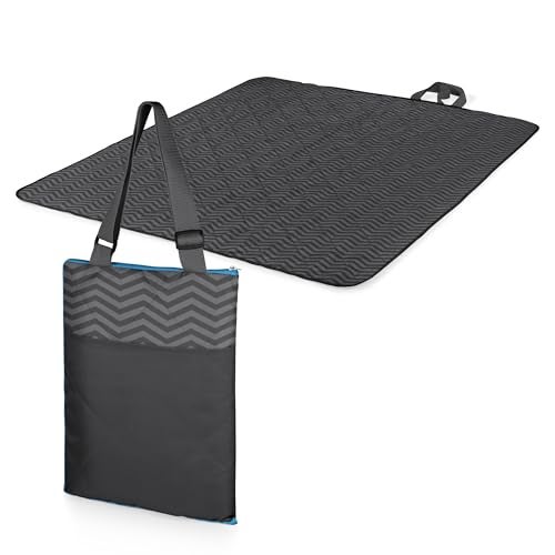 PICNIC TIME ONIVA  a Picnic Time brand  Vista Outdoor Picnic Blanket  Tote  Beach Blanket  Camping Blanket Waves Collection  Gray with Vista Blue Accents Wave Collection 16 x 11 x 3