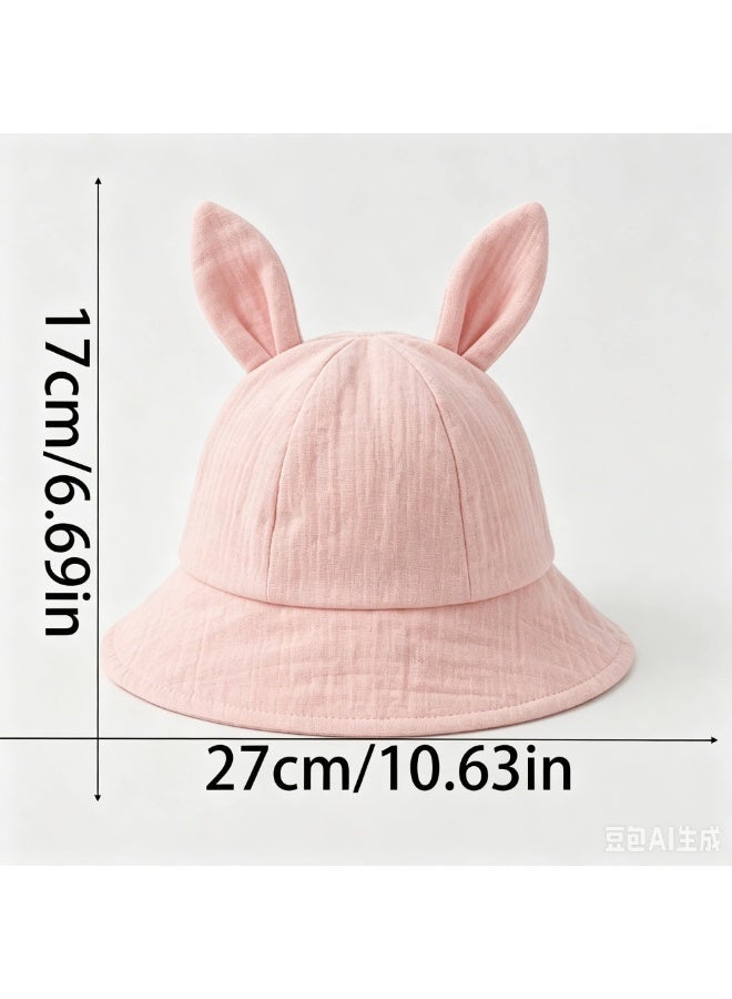 Baby Bucket Hat with Bunny Ears, Breathable Cotton Infant Sun Hat with Anti-UV Protection, Adjustable Chin Strap Fisherman Cap for Newborn Toddler Boys and Girls - Image 2