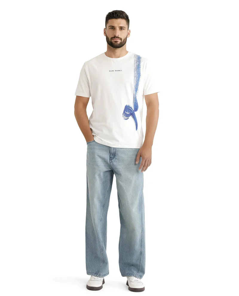 Rare Rabbit Men's Abstract Print Regular Fit T-Shirt
