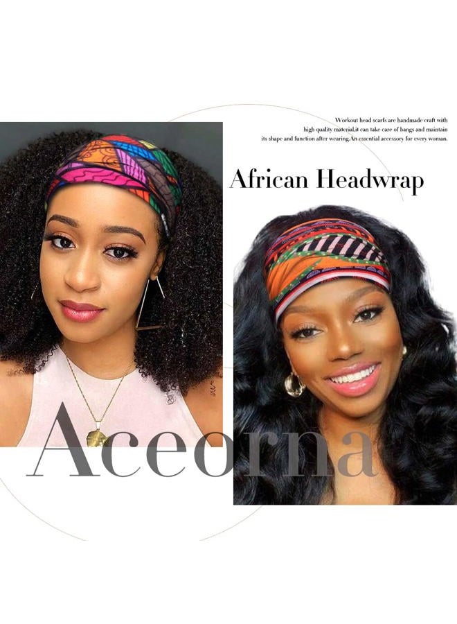 Aceorna African Headbands Boho Knotted Hairbands Stretch Wide Head Wraps Elastic Yoga Turban Hair Scarfs Workout Printed Hair Accessories for Women Pack of 4 (Style A) - Image 5