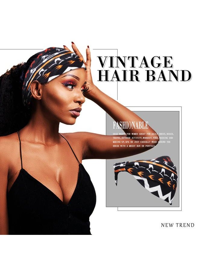 Aceorna African Headbands Boho Knotted Hairbands Stretch Wide Head Wraps Elastic Yoga Turban Hair Scarfs Workout Printed Hair Accessories for Women Pack of 4 (Style A) - Image 4