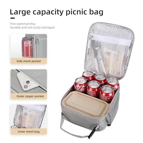 Lovoeo Lunch box Lunch bag for men women Insulated Lunchbox Lunch bags for Work Picnic Travel (Light grey) - Image 4