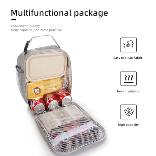 Lovoeo Lunch box Lunch bag for men women Insulated Lunchbox Lunch bags for Work Picnic Travel (Light grey) - Image 3