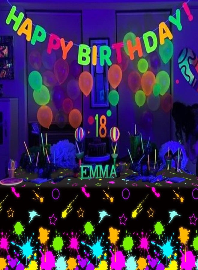 KEASKELL 3 Pcs Neon Glow Party Tablecloth Decorations, Disposable Plastic Neon Table Cloth Glow Party Table Covers for Glow-in-The-Dark Events Birthday Party Supplies, 54x108 Inches - Image 5