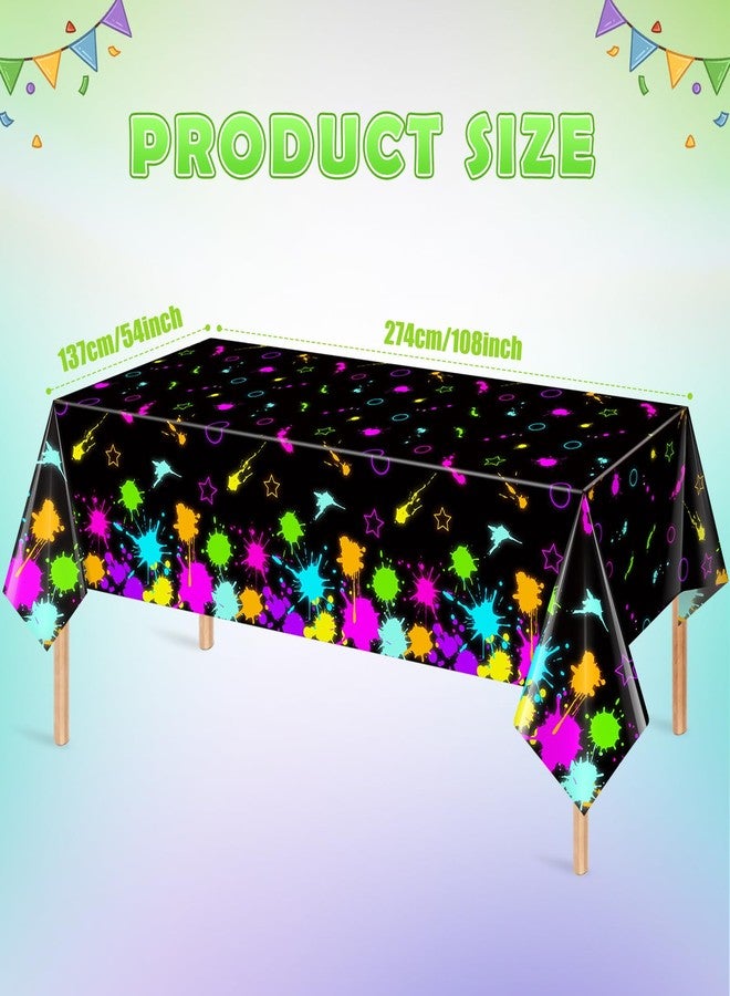 KEASKELL 3 Pcs Neon Glow Party Tablecloth Decorations, Disposable Plastic Neon Table Cloth Glow Party Table Covers for Glow-in-The-Dark Events Birthday Party Supplies, 54x108 Inches - Image 2