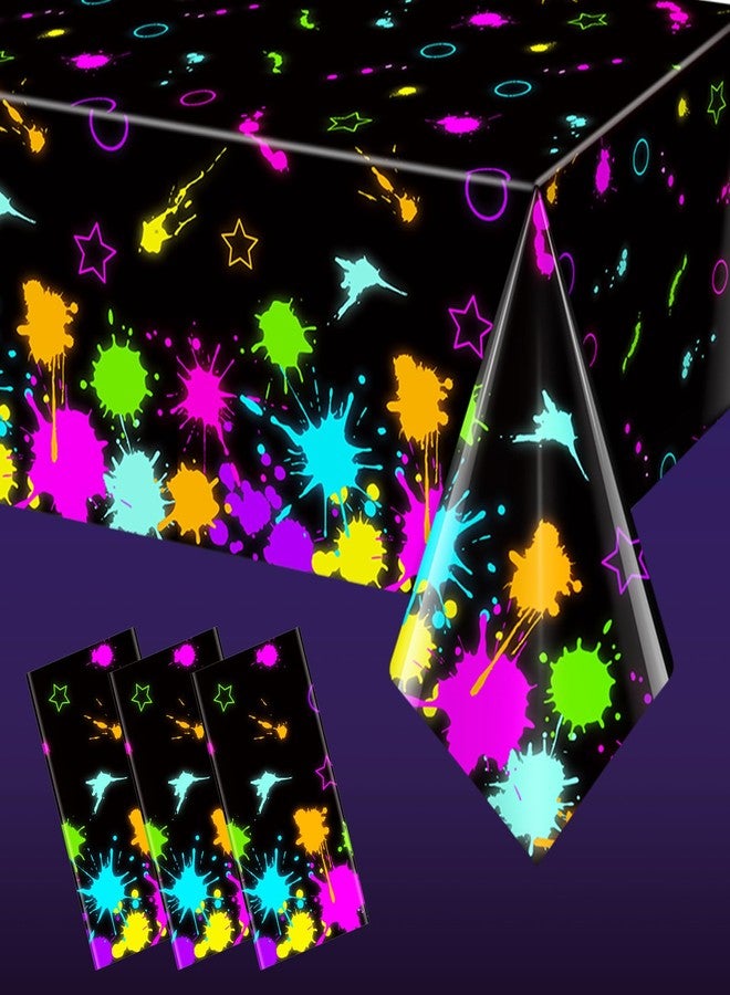 KEASKELL 3 Pcs Neon Glow Party Tablecloth Decorations, Disposable Plastic Neon Table Cloth Glow Party Table Covers for Glow-in-The-Dark Events Birthday Party Supplies, 54x108 Inches - Image 1