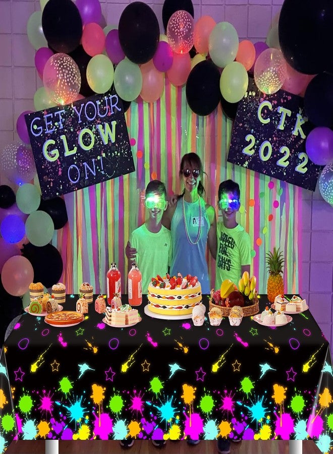 KEASKELL 3 Pcs Neon Glow Party Tablecloth Decorations, Disposable Plastic Neon Table Cloth Glow Party Table Covers for Glow-in-The-Dark Events Birthday Party Supplies, 54x108 Inches - Image 4