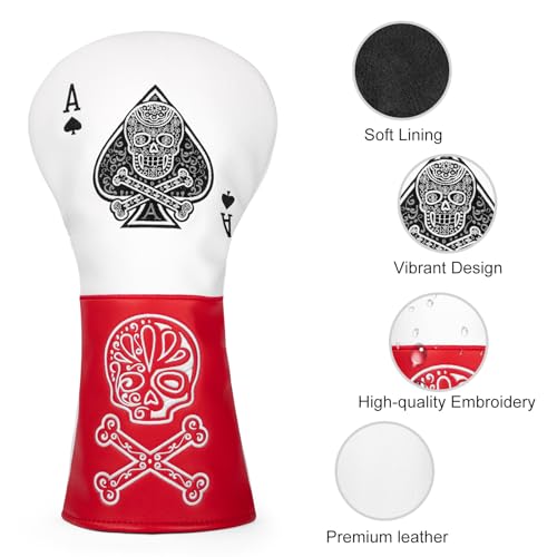 Acebirdie Golf Club Head Covers for Driver Cover, Fairway Wood Cover Hybrid Cover, Ace Poker Premium Leather Golf Headcovers with Interchangeable No. Tags Fits Most of Drivers Woods Hybrids (for Hybrid(1pcs)) - Image 3