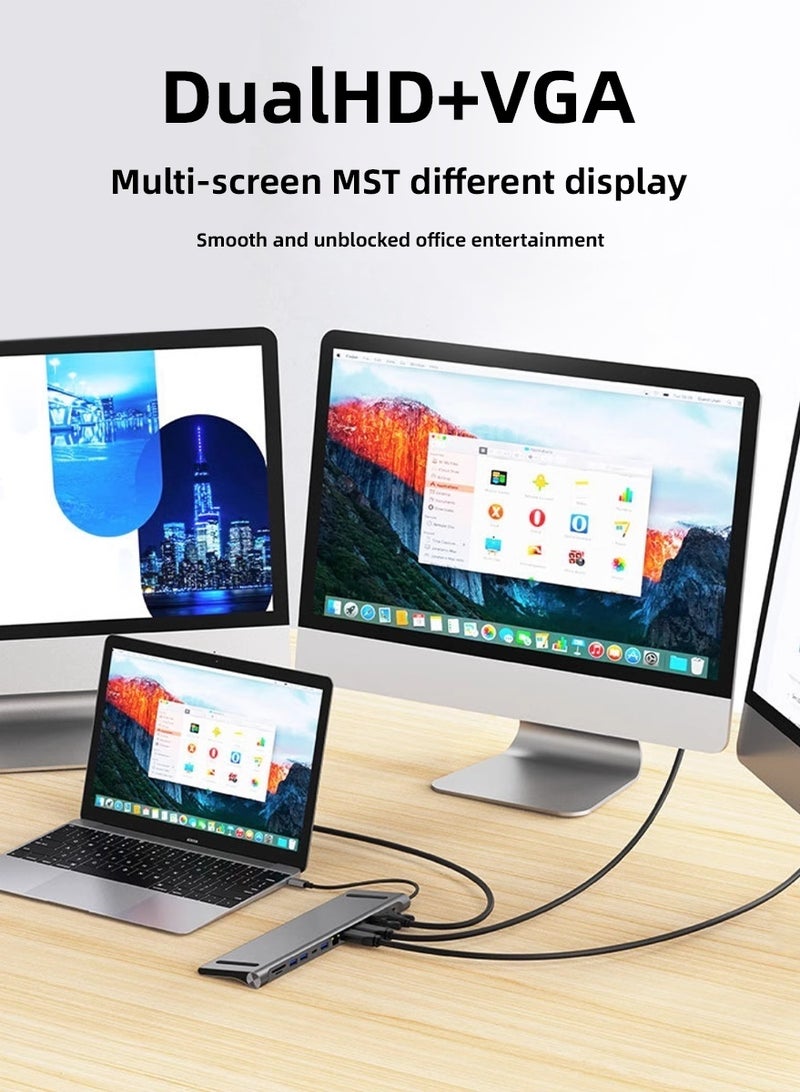 12-in-1 Multi-Function Docking Station | 4K/30Hz HDMI + 1080P VGA | USB 3.0/2.0 + USB-C | TF/SD Card Reader | PD 100W Fast Charging | Hidden Laptop Stand Design - Image 5