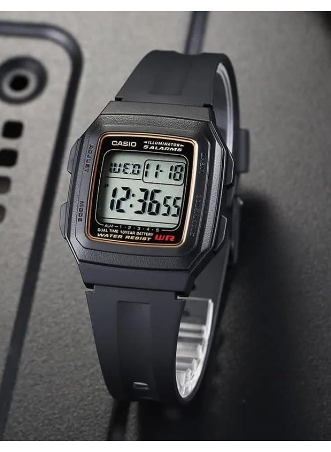 CASIO Digital Men's Watch F‑201WA‑9A, 41 mm Black Dial, Resin Case & Resin Band, 10‑Year Battery, Water Resistant - Image 1