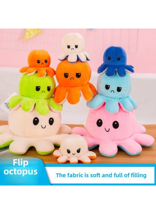 Angry Expression Octopus Doll Double Sided Flip Change Face Plush Toy Children's Eight Armed Fish Crystal Ultra Soft PP Cotton Filling-Specifications:Pink-Green-Color:30cm  - Image 2