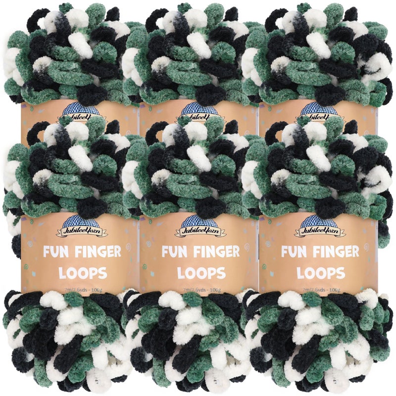 JubileeYarn Fun Finger Loops Yarn  100gSkein Jumbo Polyester  White Black Green  6 Skeins
