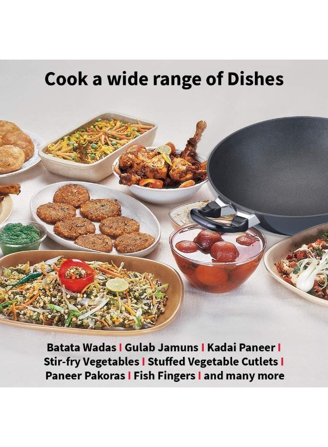 Hawkins Futura 2.5 Liter Hard Anodised Non Stick Deep Kadhai / Deep Fry Pan, Round Bottom, Wooden handles, 3.25 mm Thick Base(NK25), Black - Image 5